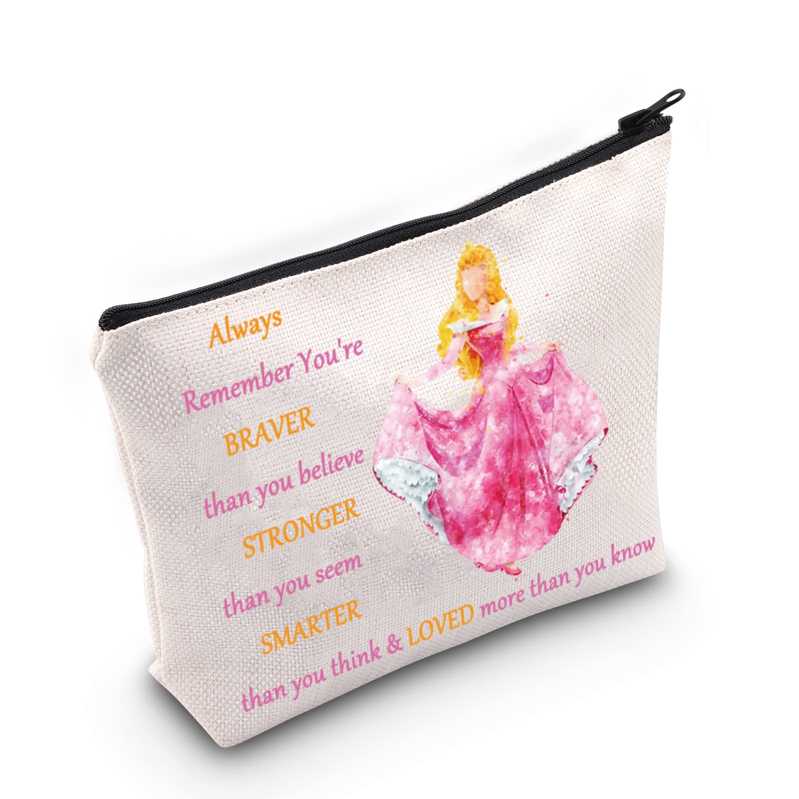 WZMPA Princess Cosmetic Makeup Bag Movie Fans Gift You Are Braver Stronger Smarter Than You Think Princess Makeup Zipper Pouch Bag For Women Girls, Always Sleeping Aurora, Bag