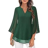 Timeson Women's 3/4 Sleeve Chiffon Blouse Shirt V Neck Dressy Tunic Tops
