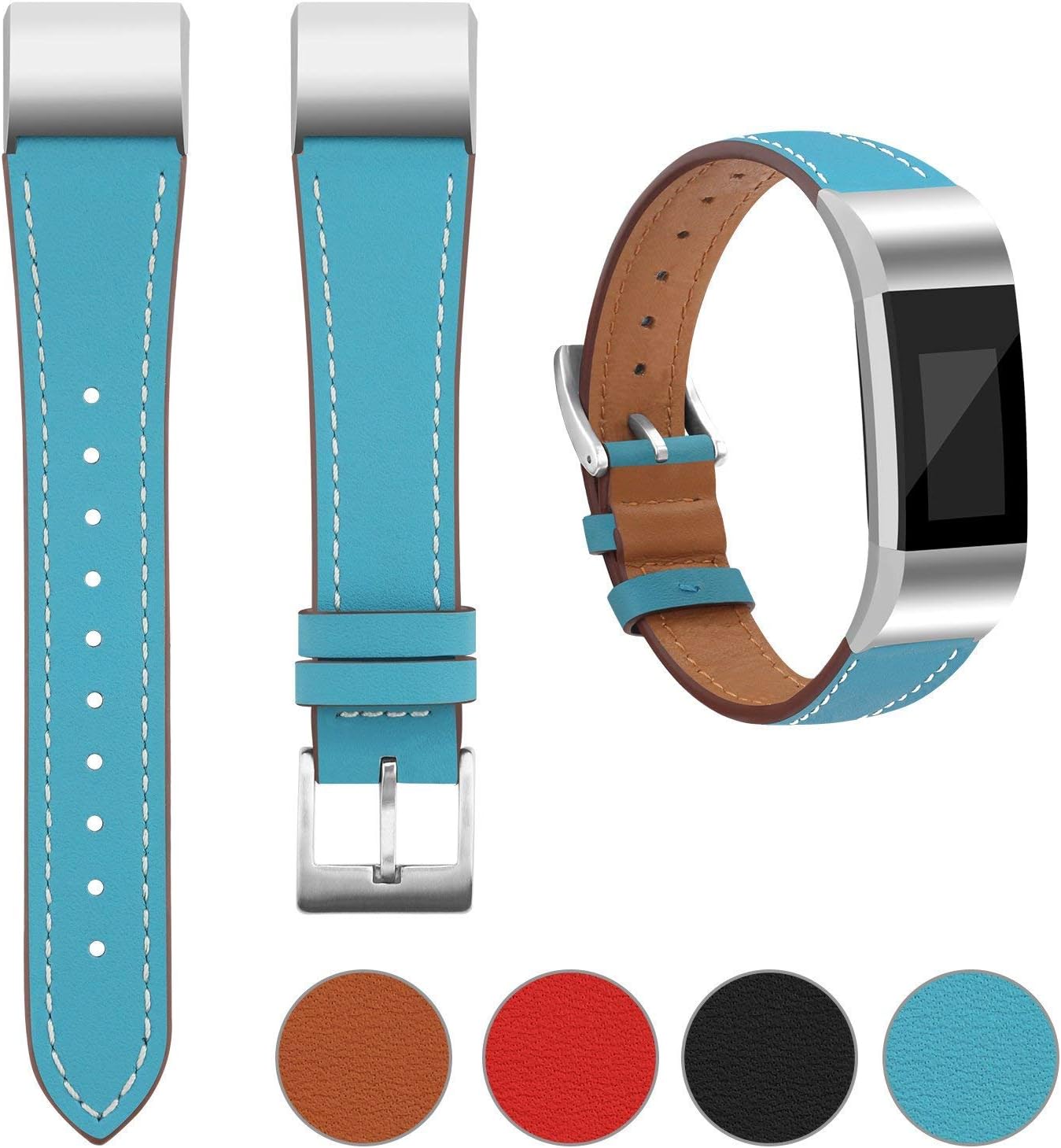 Goosehill Replacement Leather Strap Band Compatible for Fitbit Charge 2, Adjustable Replacement Sport Straps Fitness Wristband