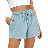 Women's Sweat Shorts Sweatshorts Summer Lounge Cotton Drawstring Cute Fleece Shorts with Pockets Athletic Running Active Elastic Jersey French Terry Shorts 2024 Women Cloth Sweatpants Trendy Blue