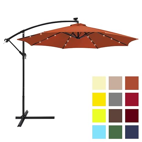 Best Choice Products 10ft Solar Led Offset Patio Umbrella W Easy Tilt Adjustment Orange Amazon In Garden Outdoors