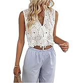 SHENHE Women's Tie Front Vest Lace Eyelet Embroidered Boho Crop Tank Summer Vacation Beach Top