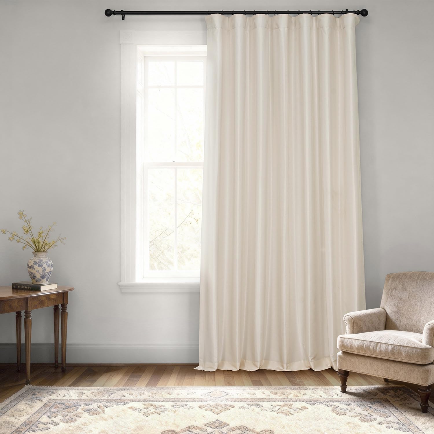 HPD Half Price Drapes Extra Wide Faux Silk Blackout Curtains 84 Inches Long for Bedroom & Living Room Vintage Textured Blackout Curtain (1 Panel), 100W x 84L, Off White