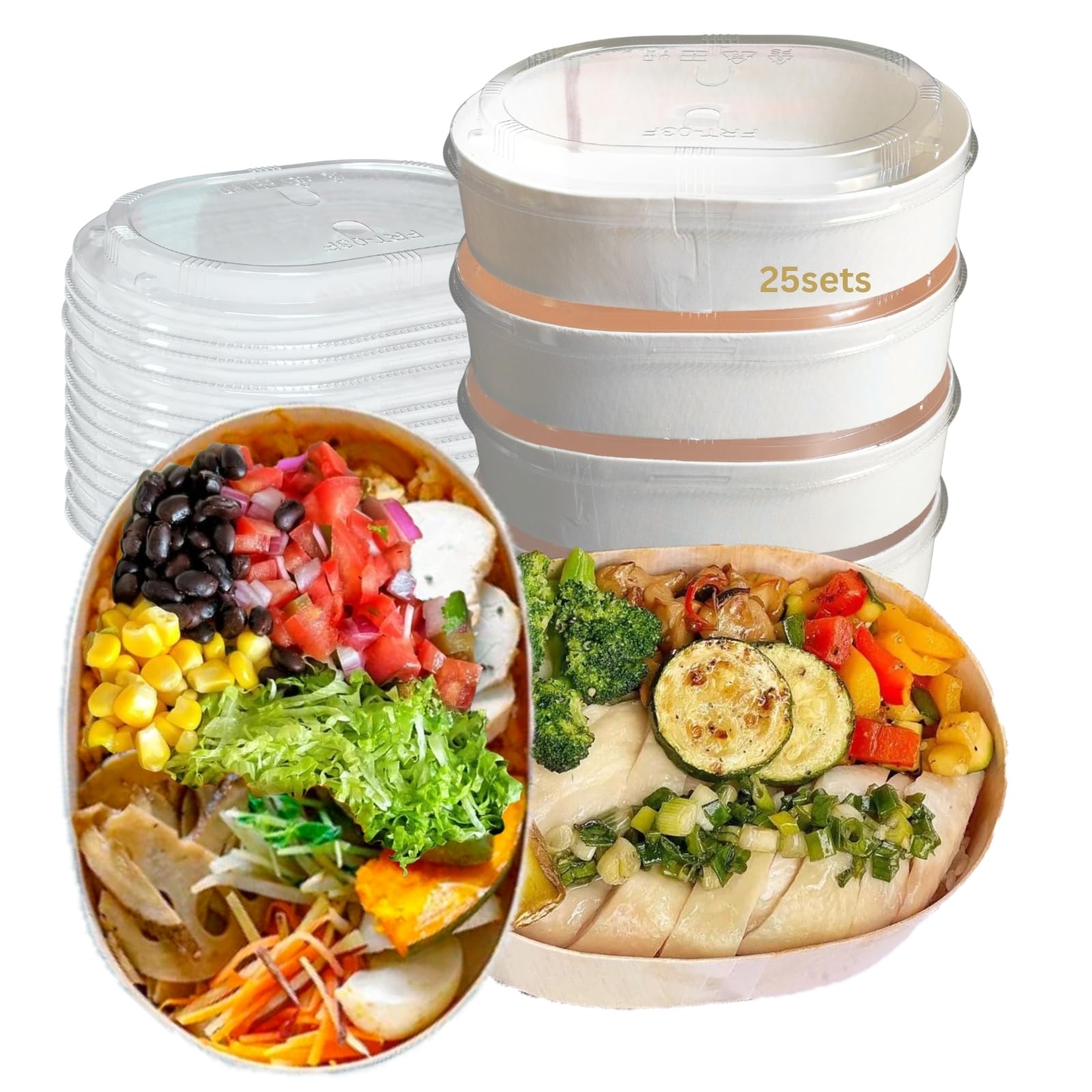 Photo 1 of 25-Pack Wooden Bento Boxes, 27 oz Eco-Friendly Poplar Wood Food Containers with Lids & Spoons, Oil-Proof/Waterproof, Microwave/Freezer Safe - Disposable Takeout Containers for Lunch, Parties, Camping