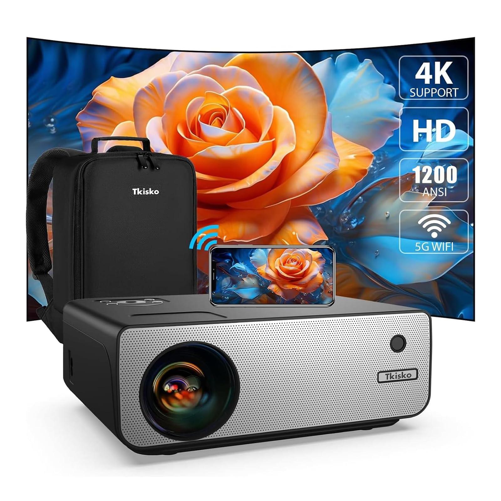 Photo 1 of ***FOR PARTS *** [Electric Focus] Projector with Wifi and Bluetooth, 1200 ANSI Portable Outdoor Projector 4K, Tkisko Native 1080P Video Projector, Movie Projector for Outdoor Use, Compatible with iOS/Android/TV Stick