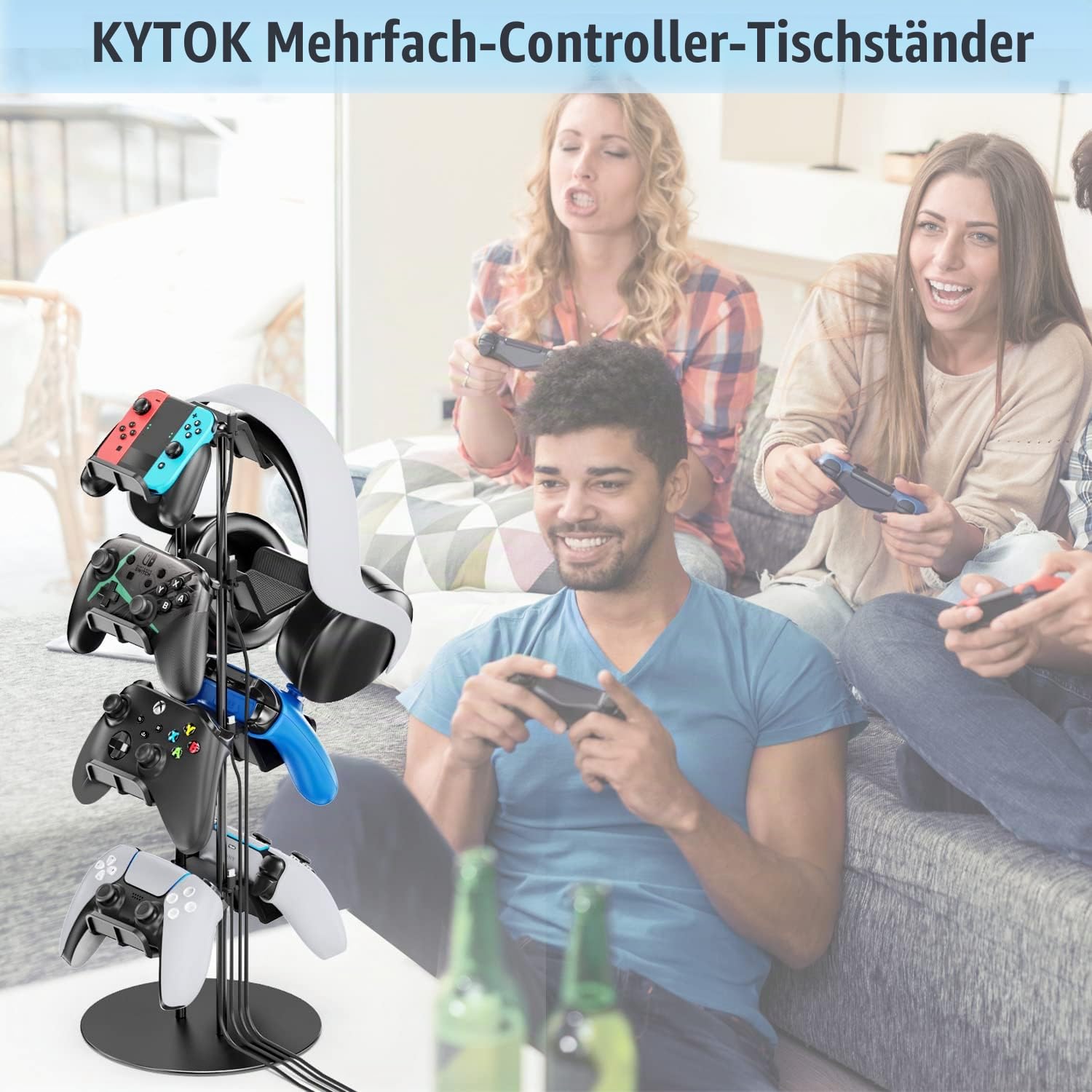 Gaming Deko Controller Halterung, 4-Stufen Controller Halter & Kopfhörer Halterung Tisch mit Kabel Gaming Organizer, Kopfhörer Halter für Universaler Controller/Headset, Gaming Zubehör Zimmer Deko 7