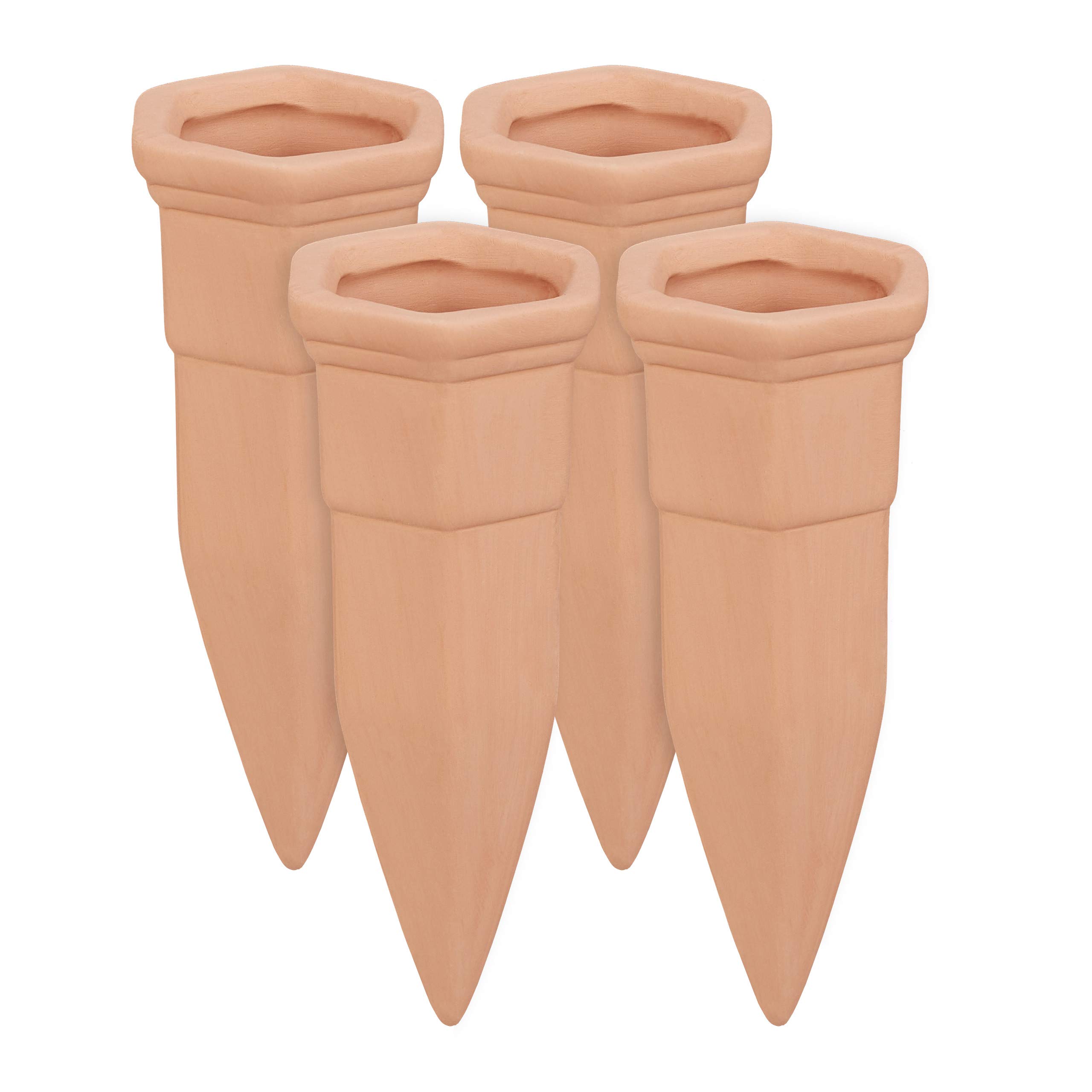 Relaxdays watering spikes, 4x clay plant waterer, self-watering system, use with 1.5 l plastic bottles, terracotta