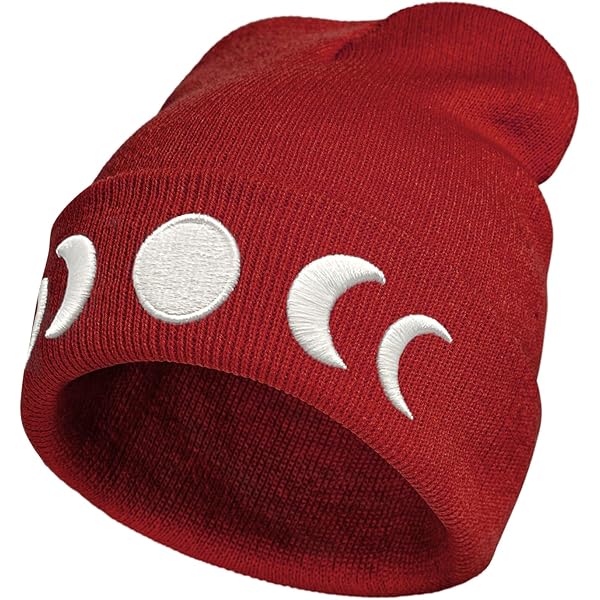 Gothic Goth Crescent Moon Embroidery Beanie Hat for Men Women