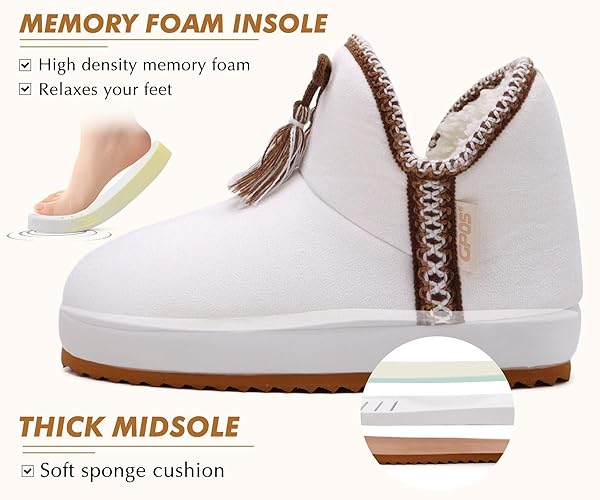 GPOS WOMENS HOUSE SUEDE BOOTIE SLIPPERS FUZZY PLUSH LINING WINTER LADIES WARM FLUFF SLIPPERS COZY MEMORY FOAM ORTHOTIC ARCH SUPPORT PLANTAR FASCIITIS HOME SHOES FOR INDOOR OUTDOOR WHITE SIZE 10