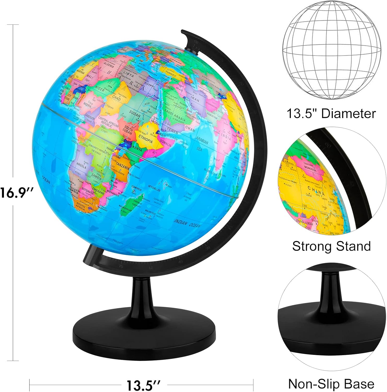 Fun Lites 25CM World Globe for Kids Learning DIY Assemble Educational Rotating World Map Globes Large Size Decorative Earth Children Globe for Classroom Geography Teaching Desk and Office Decoration - Image 3