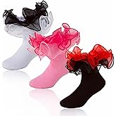 MKYSZLT Girls Ruffle Socks Toddler Girl Lace Frilly Dress Socks Cute Church Pageant Sock with Big Ruffles for Baby Little Kid