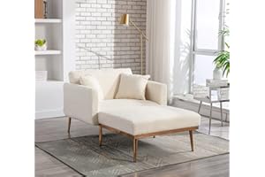 KINFFICT Convertible Chaise Lounge Chair, Modern Lounger Chair with 3 Adjustable Angles, Indoor Sleeper Sofa Bed with 2 Pillows, 400 LBS Weight Capacity, Creamy White