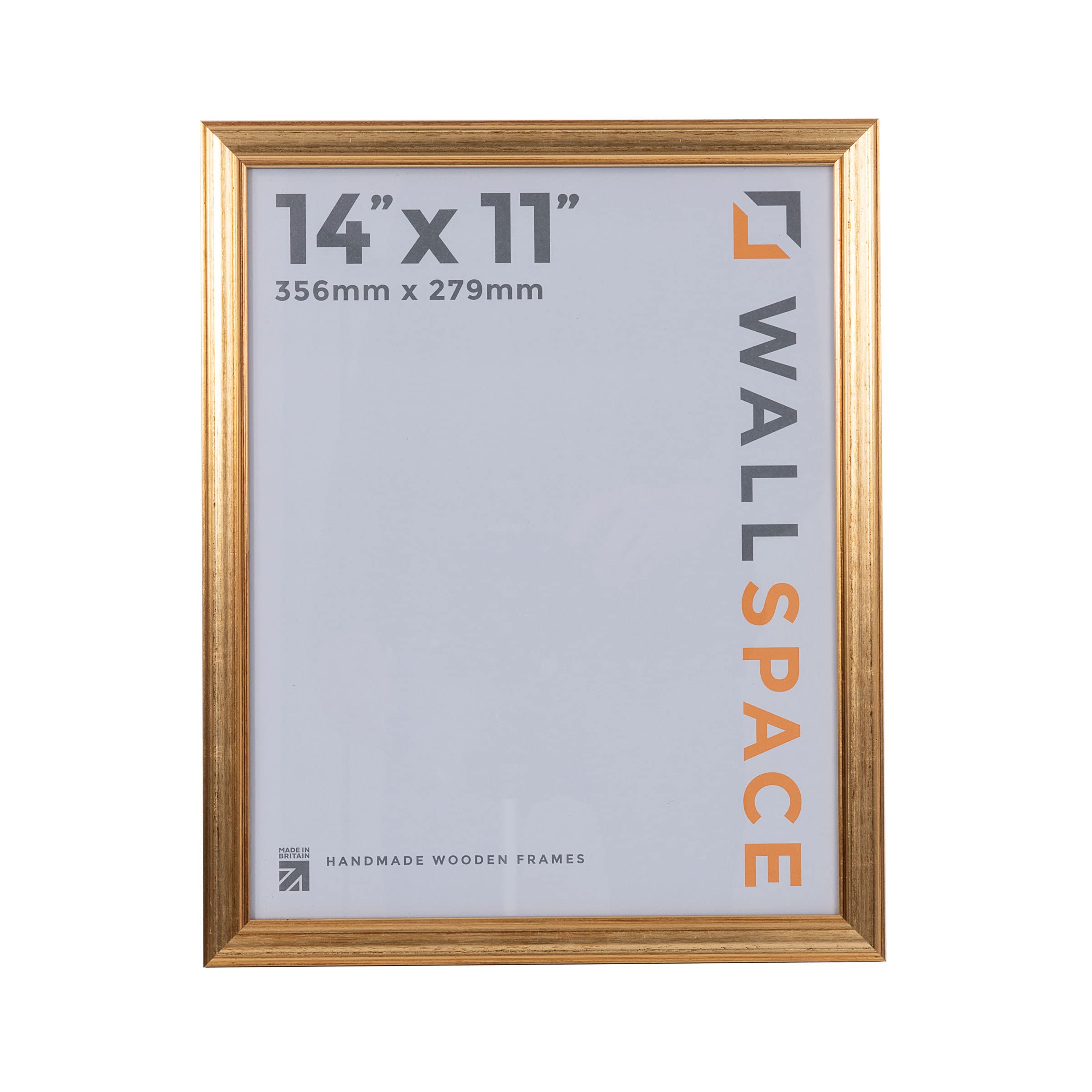Wall Space 14x11 Gold Picture Frame | Gold 11x14 Photo Frame | 14 x 11 inch | 356x279mm | 35.6x27.9cm | Solid Wood Wooden with Real Glass | Handmade in UK — image 1