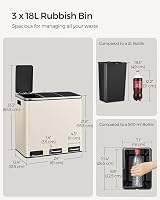 SONGMICS 3 x 18 L Kitchen Bin 3 Compartment Steel Sand Beige LTB054A02 view 6