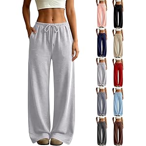 ZGTWHZY Wide Leg Sweatpants Women 2026 Fall Winter Baggy Casual Y2K Low Rise Drawstring Lounge Track Pants with Pockets
