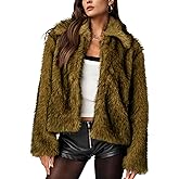 Wyeysyt Womens Faux Fur Coat Cropped Lapel Fur Jacket Fluffy Open Front Fuzzy Winter Short Coat Outerwear