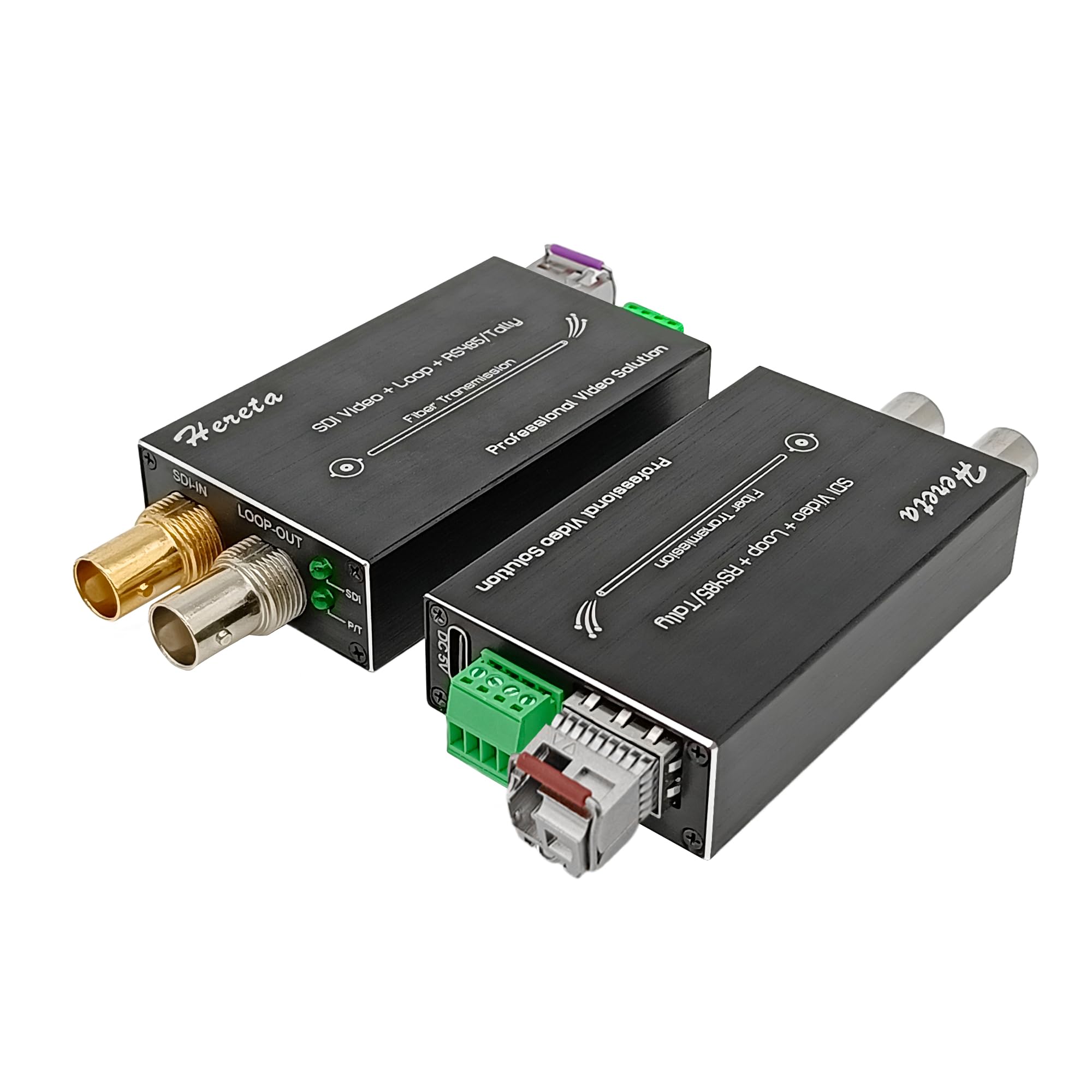 Hereta Mini 3G-SDI Video Extender with SDI Loop Output 1080P 3G-SDI Fiber Converter Extension of Distances Up to 20km Over Single-Mode Optical Transceiver with Tally or Reverse RS485
