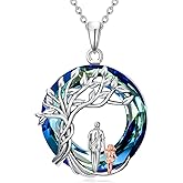 Dorunmo Mother Father and 1/2/3 Daughters/Son Necklace 925 Sterling Silver Crystal Tree of Life Necklace Father's Day Jewelry for Women