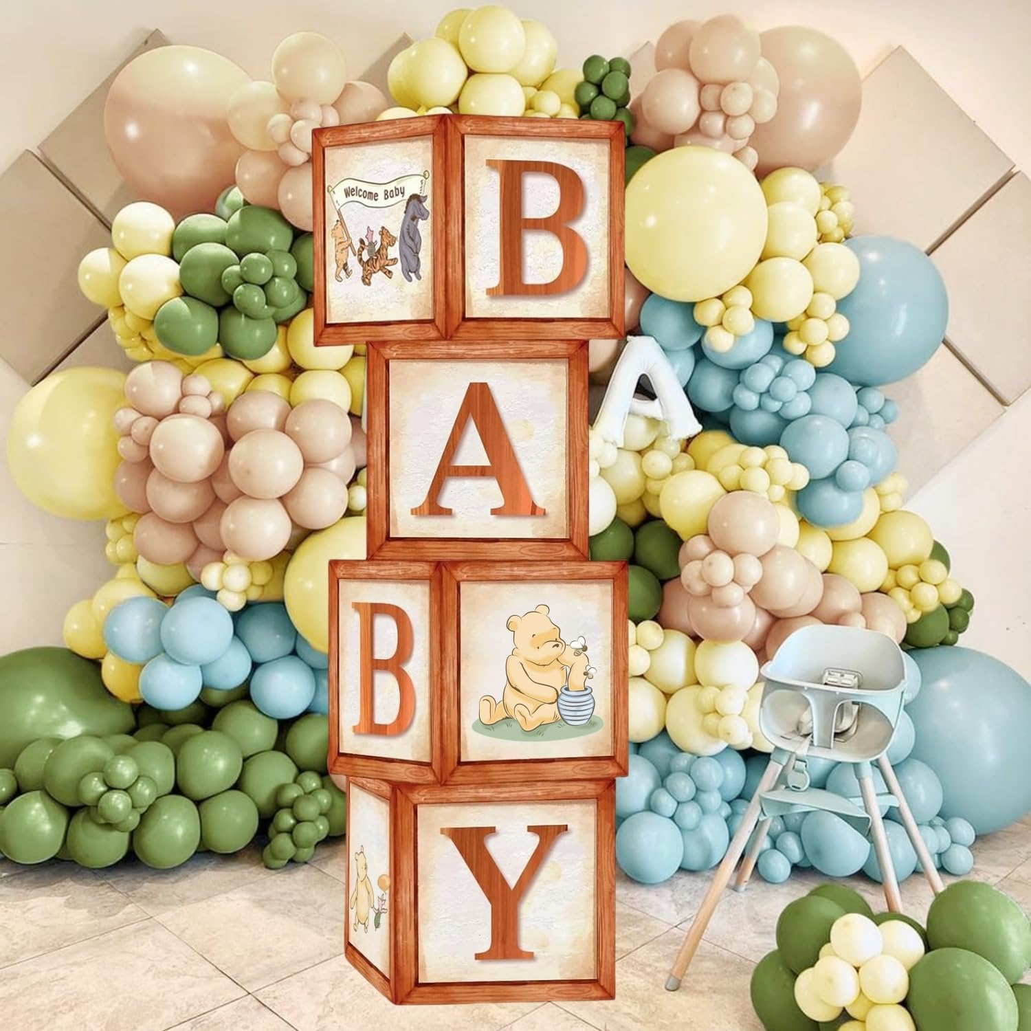 Photo 1 of Classic Winnie Baby Shower Boxes Decoration Winnie Baby Boxes For Balloons Arch Decor Newborn Gender Reaveal Supplies Party Photo Props Centerpieces(4 PCS)
