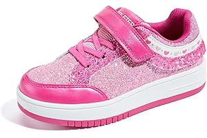 LUCKY STEP Kid's Glitter Fashion Sneakers Girls Sparkly Tennis School Slip On Shoes Walking Casual Party Dress Shoes for Toddler Children