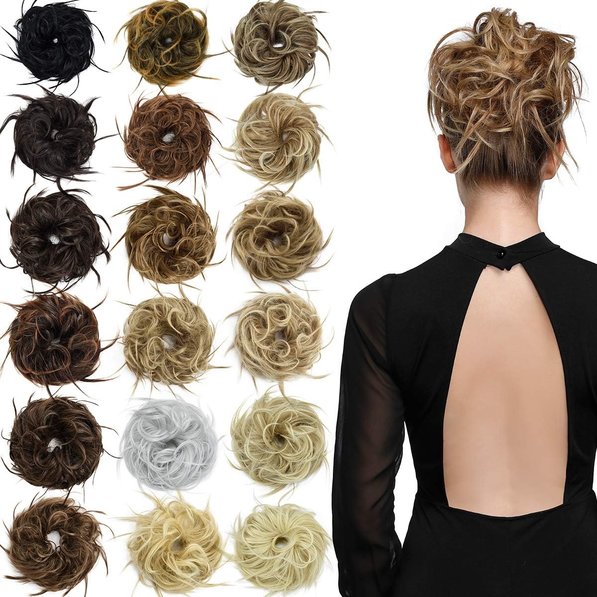 EMERLILY Messy Bun Hair Piece Synthetic Scrunchy Tousled Updo Hair Extensions Ponytail Curly Hair Pieces for Women