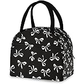 Wamika Bowknot Lunch Bag For Women Men, Black Bow Insulated Womens Lunch Bag For Work Lunch Box for Girls Boys Reusable Lunch Tote Bag for Picnic Travel School
