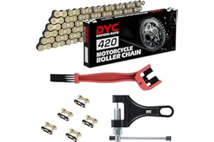DYC DAIYOKI DYC 420 Motorcycle Chain 132 Links(Gold/Black) with 5 Connecting Link, Chain Breaker Tool & Chain Brush for Coleman SSR TaoTao Coolster Apollo Baja Kazuma 50-212cc ATV, Dirt Bike, Mini Bike, Go Kart