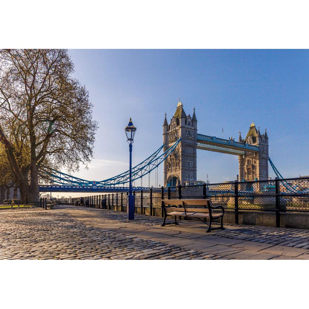 SDOTPMT 10x7ft London Tower Bridge Polyester Backdrop European Modern Architecture The Thames Cityscape Street Bench Background Outdoor Travel Vacation Europe Sightseeing Studio Props