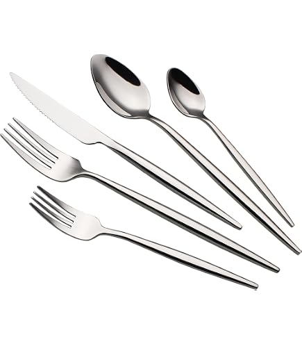 thumbnail image 2 of Cambridge Silver Seyon Mirror Flatware – Stainless Steel Glossy Silverware – West Elm Style – CHOICE 2 of 5