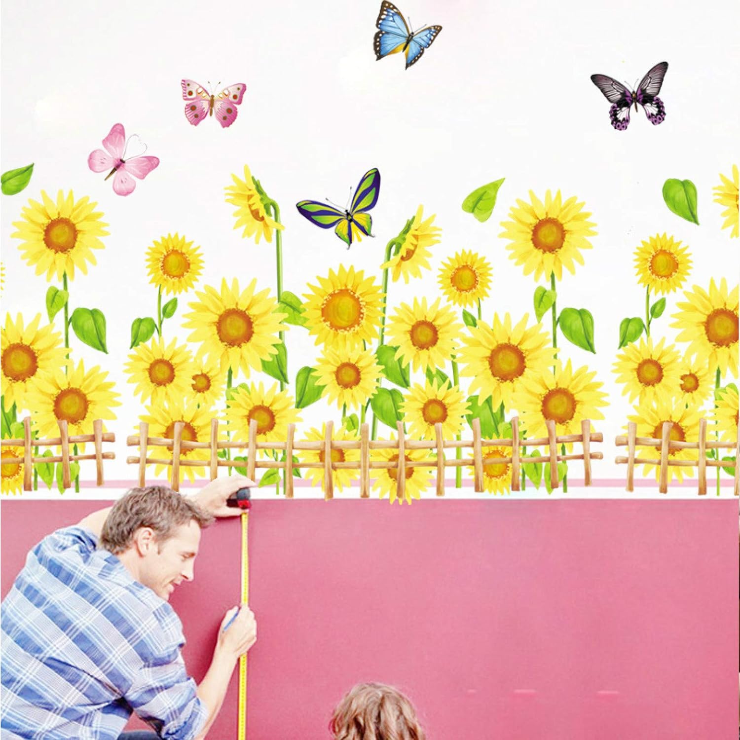 TOYMIS Diy Girasol Mariposa Valla Falda Etiqueta De La Pared Sala De