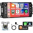 Car Stereo for Jeep Wrangler Dodge Chevrolet RAM 1500, Double Din Android Radio with Wireless Apple CarPlay, 7" Touchscreen Stereo with WiFi, GPS, RDS/FM Radio, Bluetooth + Backup Camera & Mic