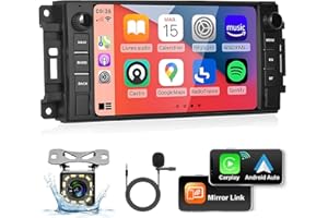 Podofo Car Stereo for Jeep Wrangler Dodge Chevrolet RAM 1500, Double Din Android Radio with Wireless A-pple CarPlay, 7" Touch