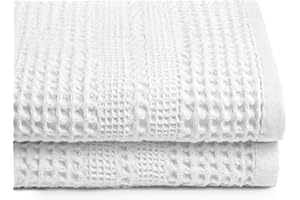 GILDEN TREE Waffle Towels for Bathroom, 100% Cotton Quick Dry Towel, Waffle Bath Towels Large, Absorbent Lightweight Travel Towel, Bath Towels Set of 2, Classic Style (White)