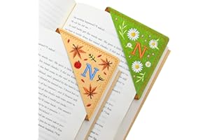 JIAODIREN 2 PCS Personalized Letter Bookmarks, Cute & Fun Book Accessories for Reading Lovers, Hand Embroidered Leather Page Markers for Women Girls Students Teachers Retirement Birthday Gifts (Spring&Fall, N)