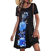 JOLIGAL Summer Dresses for Women Casual Short Sleeve Sundress Scoop Neck Beach T Shirt Dress with Pockets