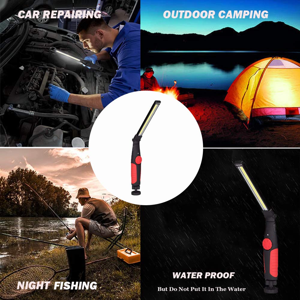 Newest USB Rechargeable Work Light, Peach Halves Cob Inspection Lamp With Magnetic Base&Rotary Switch, Portable Led Work Light For Car Repairing, Home Emergency, Workshop, Garage, Outdoor Camping(Red)