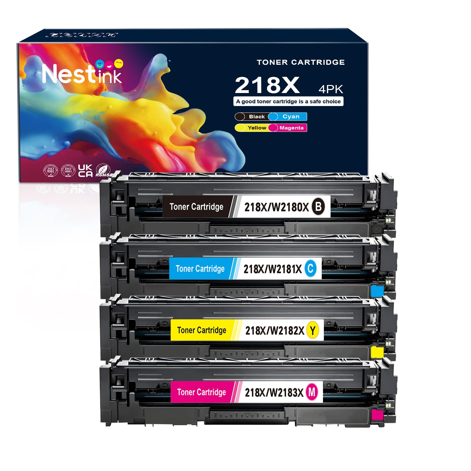 Photo 1 of 218X High Yield Toner Cartridge (No Chip) Replacement for HP 218X/218A to Compatible with HP Color Laser Jet Pro 3201dw MFP 3301cdw MFP 3301fdw MFP 3301sdw (4 BK/Y/C/M) W2180/2181/2182/2183X (No Chip)