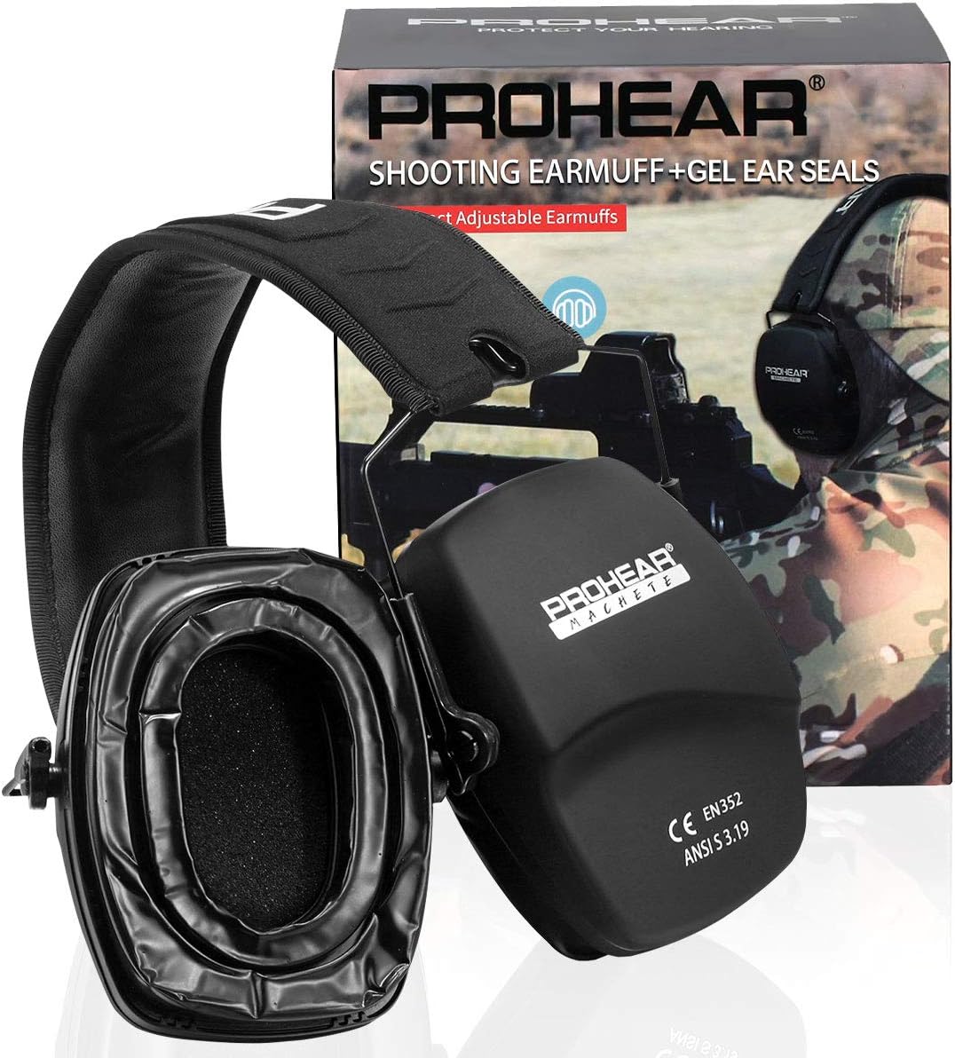 PROHEAR 016-GEP02 Shooting Ear Protection Safety Muffs with Gel Ear Seals, NRR 26dB Noise Reduction Slim Low Profile Passive Earmuffs, Folding Hearing Protector for Airsoft, Hunting (Black): Home Improvement