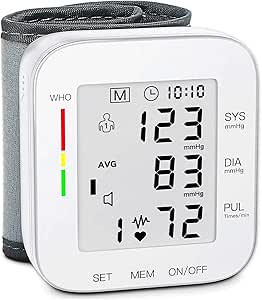 MMIZOO Blood Pressure Monitor Large LCD Display &amp; Adjustable Wrist Cuff 5.31-7.68 inch Automatic 90x2 Reading Memory for Home Use (CK-102S)