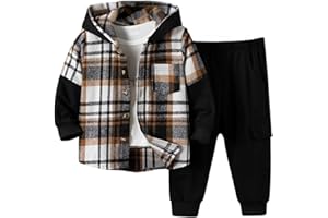 OLMRJKD Toddler Baby Boy Clothes Plaid Long Sleeve Hoodie Sweatshirt + Pants 2pcs Boys Outfit Set