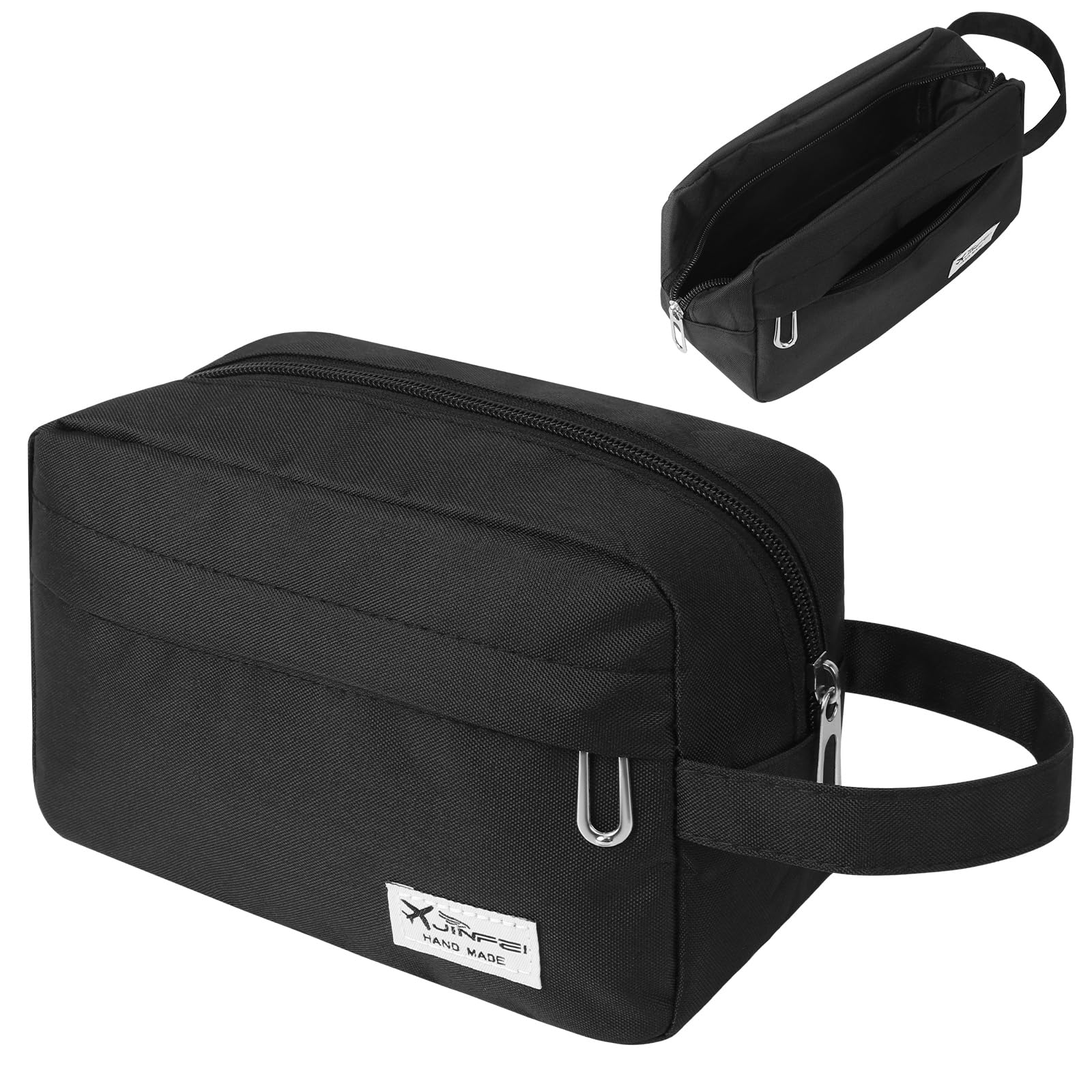 Toiletry Bag for Men, Portable Travel Wash Bag, Water-Resistant Shaving Bag, Cosmetic Organiser Bag for Travel Shower Bathroom Makeup Bag with Handle (Black)