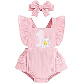 Winmany Baby Girl First Birthday Outfit 1st Birthday Sweet Cotton Romper With Headband Cake Smash Photo Shoot Clothes