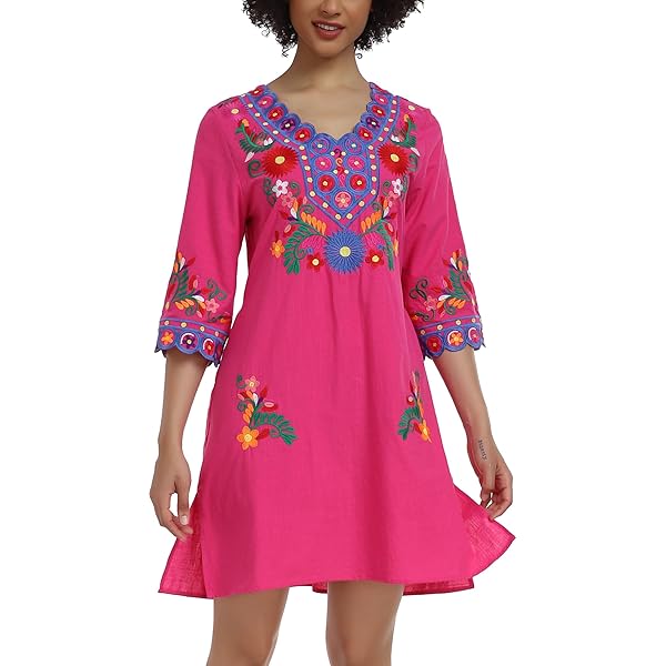 Amazon.com: Authentic Mexican Embroidered Dress from Mexico Womens Vestidos  Bordados Mexicanos huipil Black Colorful Dress Vestidos Long Traditional  Bordados Dress Short Sleeve (S, Biege and Colors) : Clothing, Shoes &  Jewelry