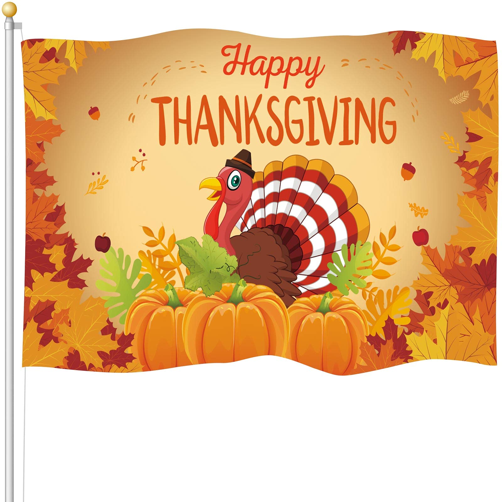 Happy Thanksgiving Outdoor Flag 3 x 5 ft Turkey Pumpkins Flag Garden Yard Outdoor Decor Thanksgiving Large Harvest Fall Autumn Banner for Garden Yard