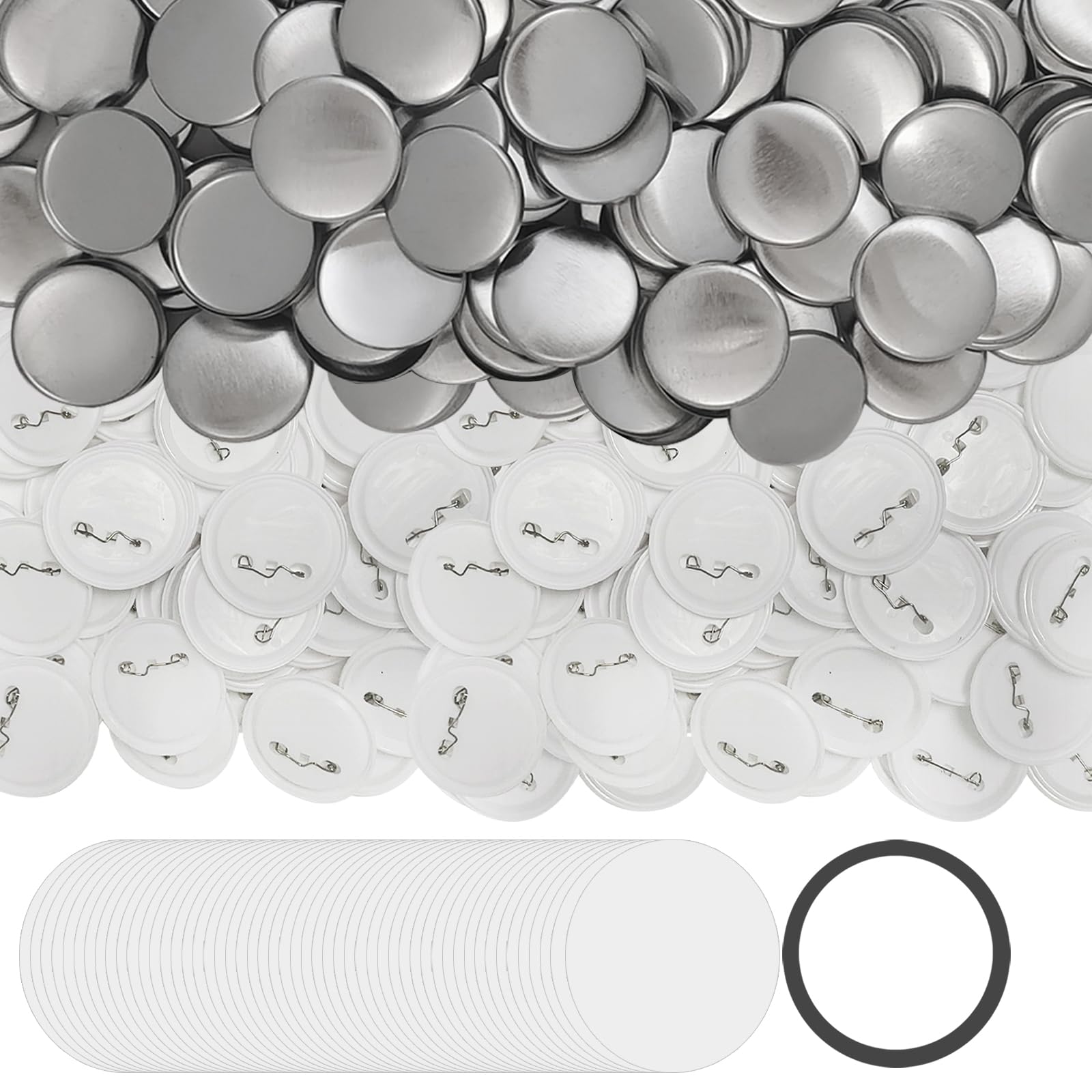Photo 1 of 200 Sets 2.25 inch / 58mm Button Maker Supplies, Buttons Supplies for Custom Buttons & Badges, Metal Covers, Plastic Backs& Clear Film for Button Maker Machine, Badge Button Press