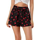 Allegra K Women Summer Printed Elastic Tie High Waist Culottes Shorts | Floral, Pitaya, Cherry, Lemon patterns. Casual beach style. Lightweight and airy. Comfortable fit.