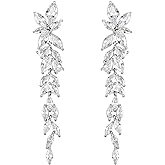 Crysdue Wedding Cubic Zirconia Chandelier Dangle Earrings for Brides Women Teardrop/Marquise Long Drop Bridal Jewelry