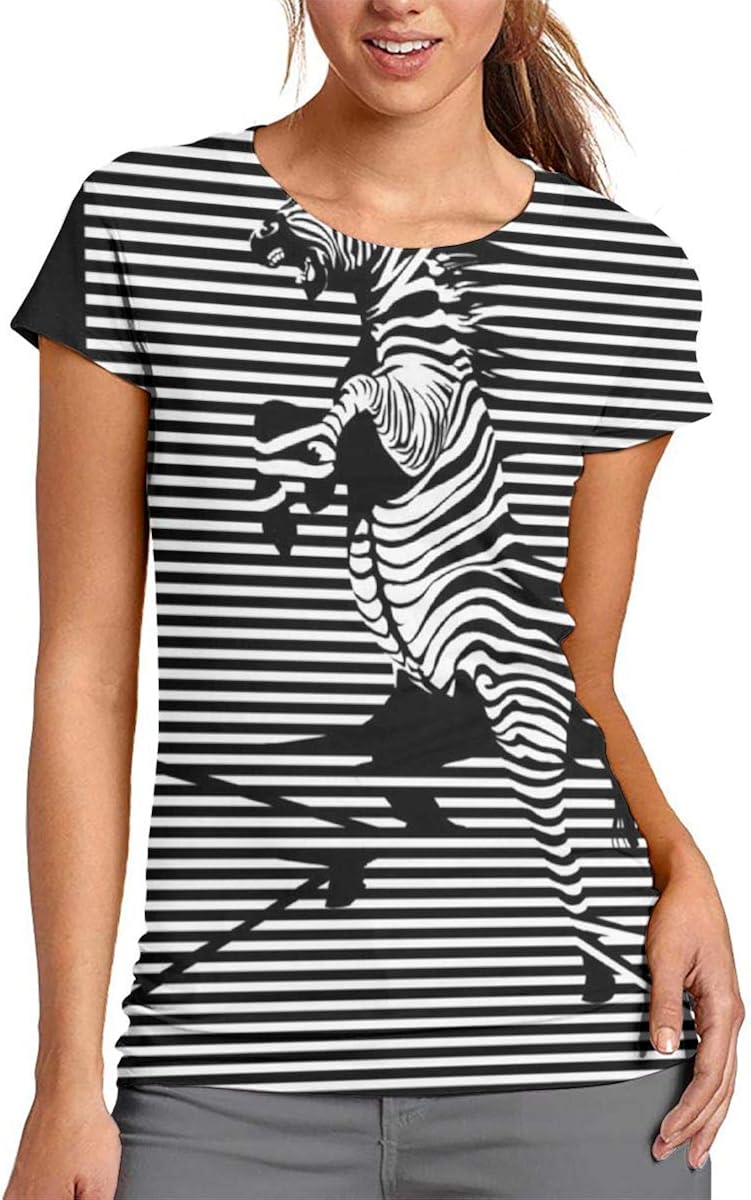 Women's TShirt Zebra Striped Pattern Crewneck Tee Comfortable Tees