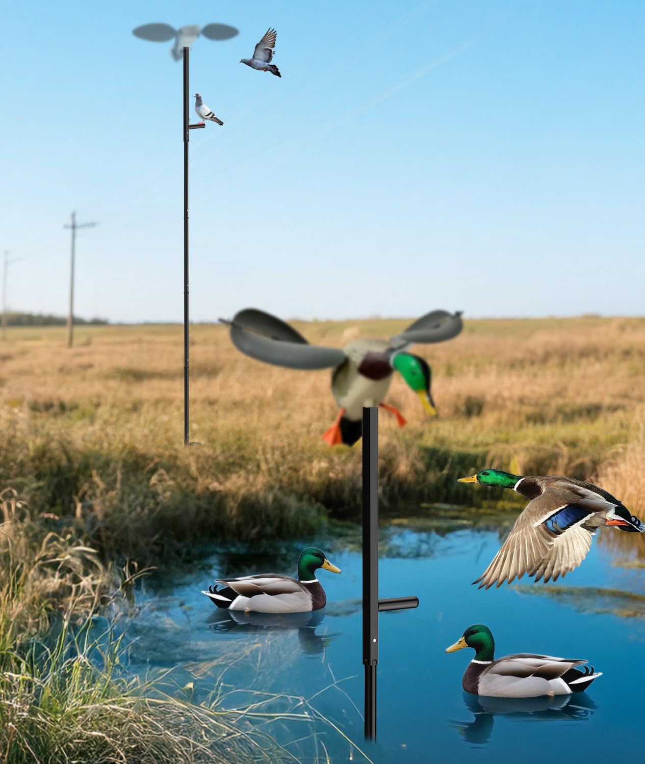 Photo 1 of Outdoors Duck Decoys Extension Pole, 11 ft Height Adjustable Dove and Duck Huting Decoys Stand Pole Works with Spinning Wing Decoys, Duck Hunting Accessories Gifts (Duck Decoy not Included) (G265A)