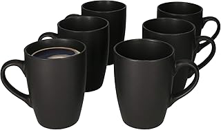 MamboCat Lampart Nero 6er Kaffeebecher-Set schwarz I Steingut-Tassen matt schwarz im modernen Ethno-Stil I Kaffeetassen-Set für 6 Pers. - Kaffeepott groß mit Henkel I Kaffee-Tasse schwarz 6 Stück